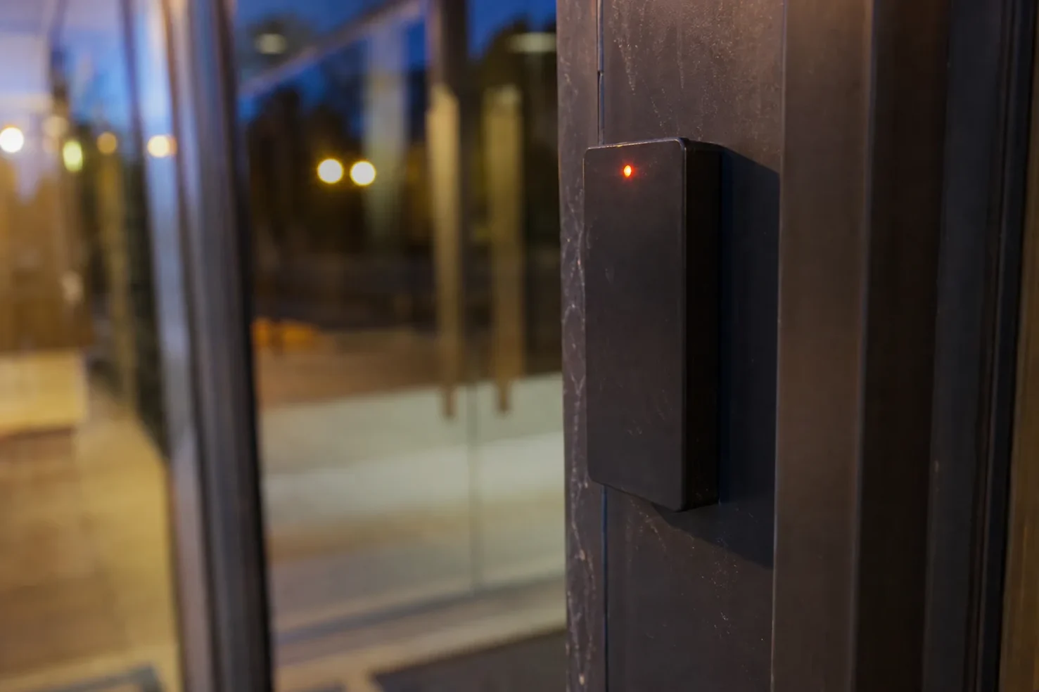 Access control card reader beside an office door, Killeen, TX