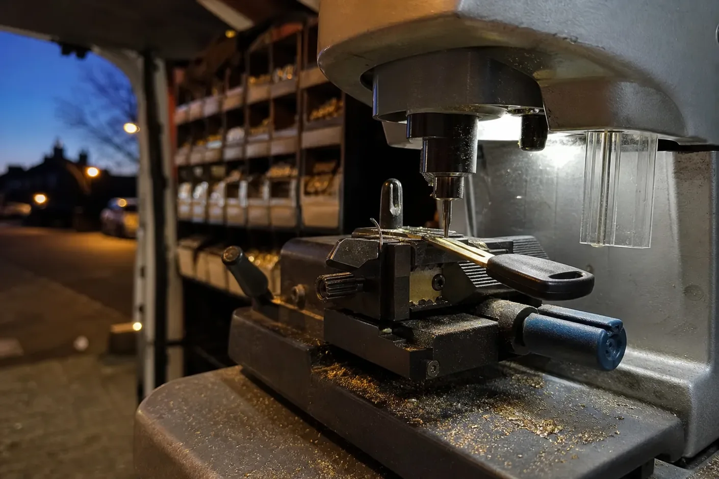 Key cutting machine in the service van, Killeen, TX